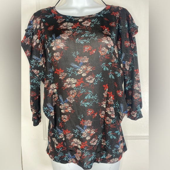 FREE PEOPLE Floral Dock Street Keyhole Black Women's Top - Picture 2 of 7